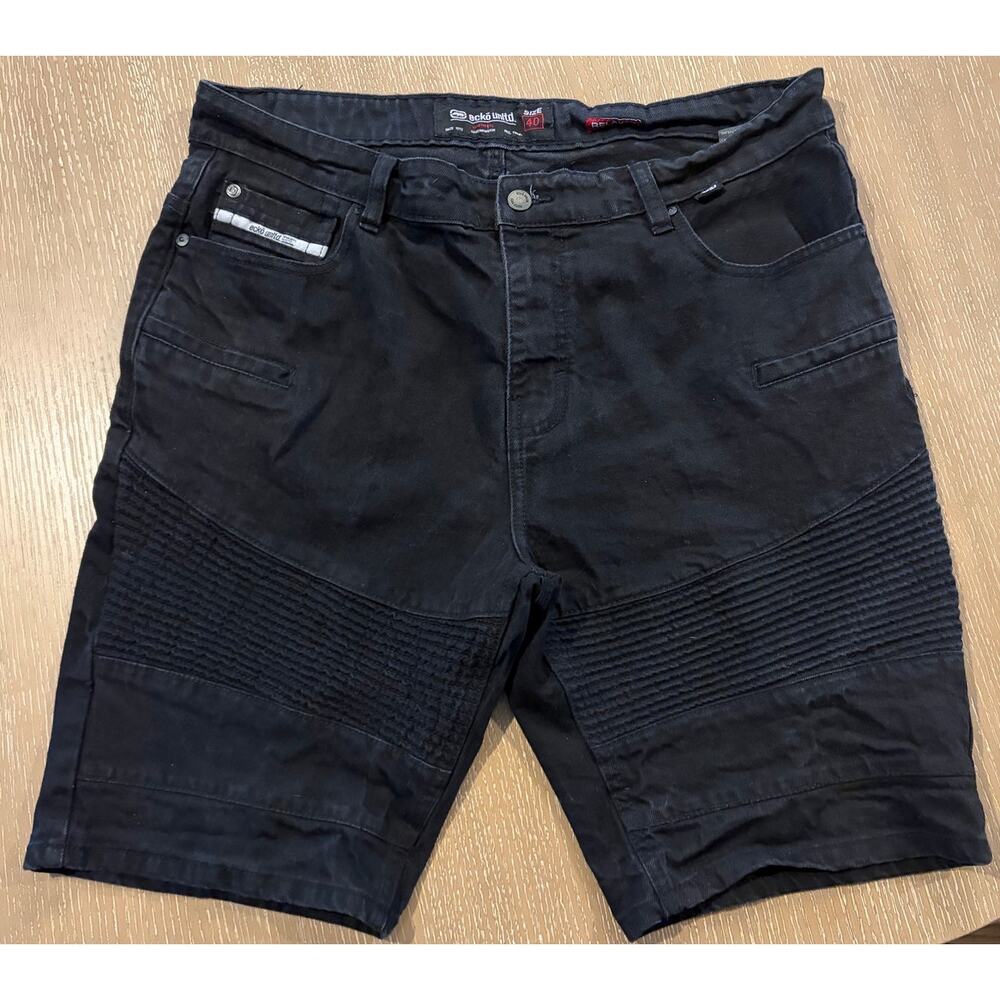 Ecko Unltd. Black Cotton Bermuda Shorts Men's Size 40 Denim Relaxed Y2K Baggy